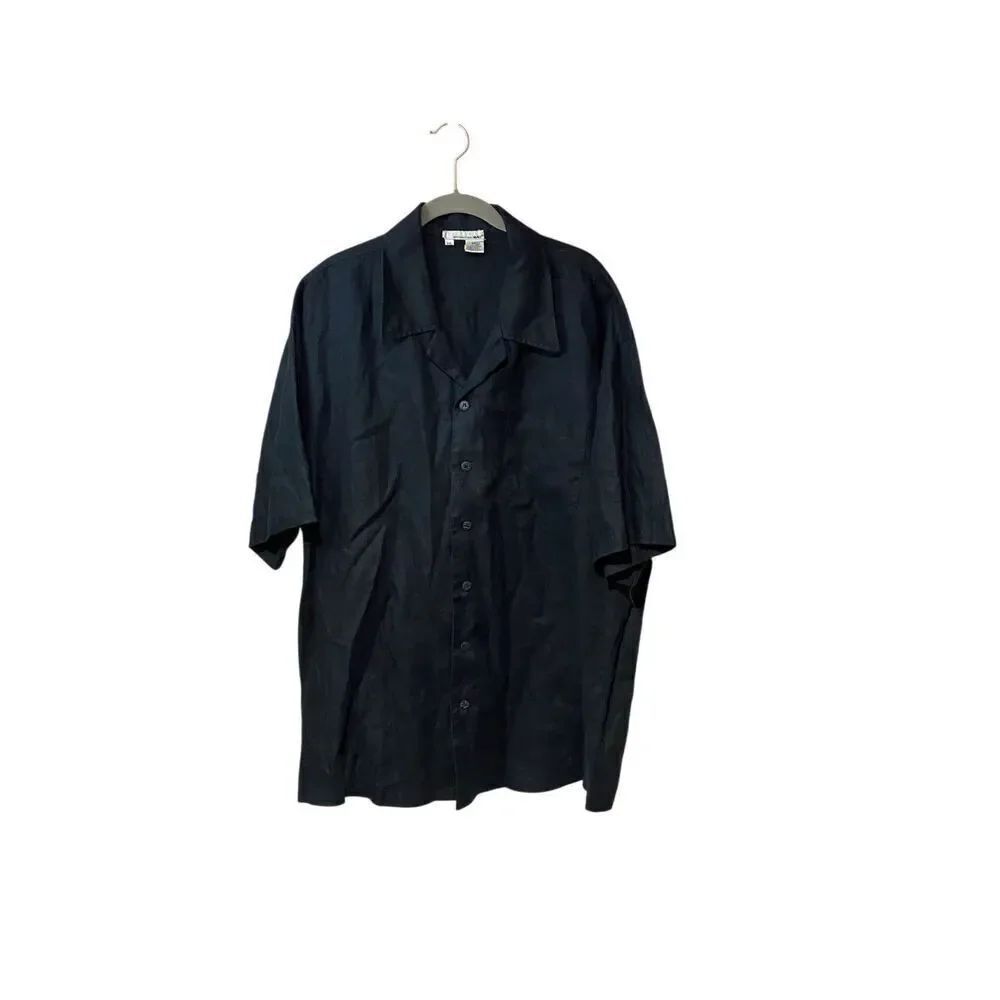 International male men’s black short sleeve 100% linen shirt, size XXL